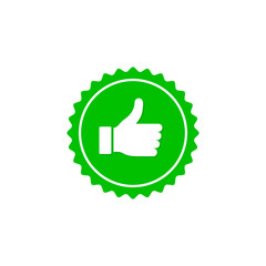 Like flat icon. Thumbs up button or emblem. Vector isolated flat design illustration