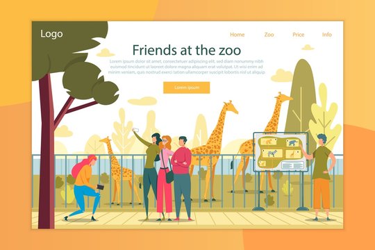 Zoo Visitors Flat Vector Landing Page Template