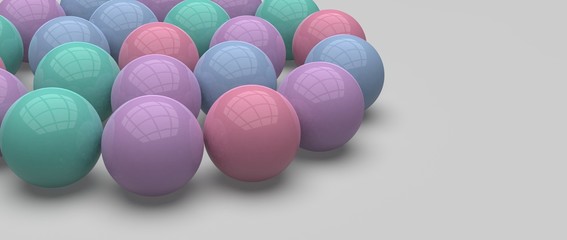 Diseño abstracto de esferas tridimensionales. ilustración realista en 3d de bolas metálicas y plásticas para presentación.