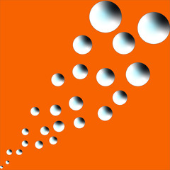 Abstract metallic balls flying up with shadow on an orange background