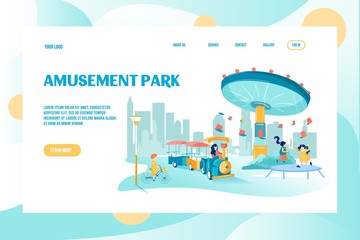 Fototapeta na wymiar Amusement Park for Kids Advertising Landing Page