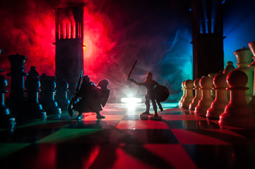 Chess board game concept of business ideas and competition and strategy ideas Chess figures on a...