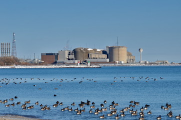 Fototapeta na wymiar Pickering Nuclear Power station located on Lake Ontario in Ontario, Canada.