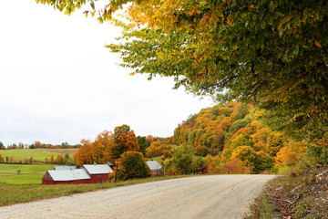 Overlooking a peaceful New England Farm in the autumn, Woodstock, Vermont, USA