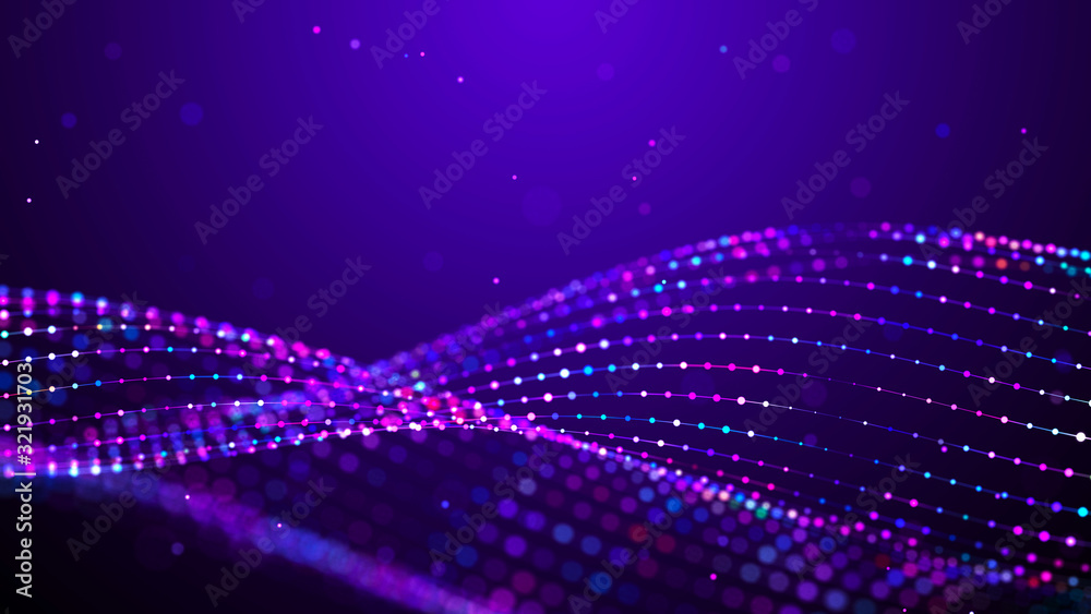 Wall mural abstract futuristic wave background. network connection dots and lines. digital background. 3d rende