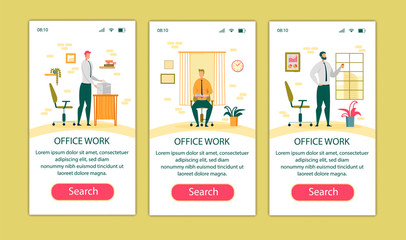 Office Work Mobile App Page Onboard Screen Set