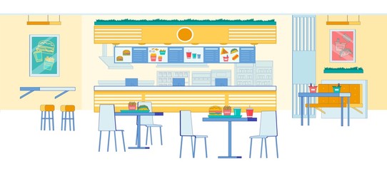 Fast Food Cafe Interior, Vector Illustration.