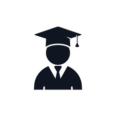 Graduate student boy in square hat vector icon. Male in mortar hat and graduation academic wear