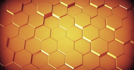 Abstract geometric honey gold hexagone background.  3D rendering. 3D illustration