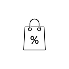 Shopping bag with percent sign line icon, Vector isolated flat design illustration