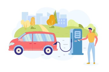 Refueling Car with Column and Paying with Card.