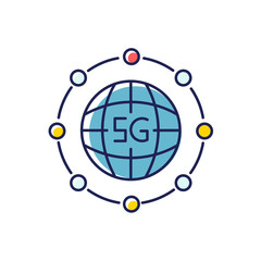 5G global standard RGB color icon. World coverage. Worldwide deployment. Fast Internet connection. Wireless technology. Mobile cellular network. Isolated vector illustration