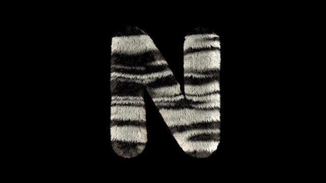 3D animated furry hairy zoo leopard text typeface with alpha channel  N