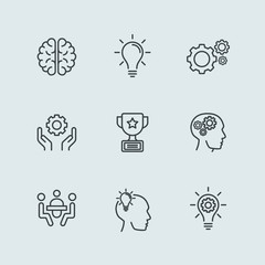 Brain, Brainstorming, Idea, Creativity Line Icon Vector Set
