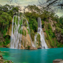 beautiful waterfalls,old mines (minas viejas ), san luis potosi mexico. sunset peace concept