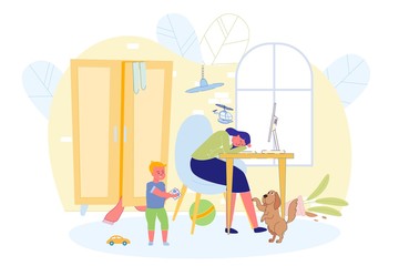 Working Mother can not Fully Work at Home Banner.