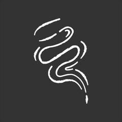 Wind blow chalk white icon on black background. Cold fresh air swirl. Aromatic fragrance, vapour. Smoke puff, steam, breeze. Blowing wind spirals. Isolated vector chalkboard illustration