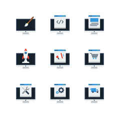Computer Programming Icons Set Programmer Developer Stock Colored Flat Icon Set Vector