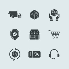 Shopping Delivery Packaging Discount Shop Filled Icon Set Vector