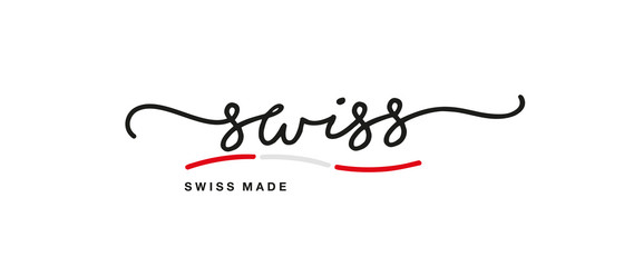 Swiss made handwritten calligraphic lettering logo sticker flag ribbon banner