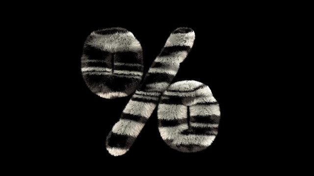 3D animated furry hairy zoo leopard text typeface with alpha channel  percent