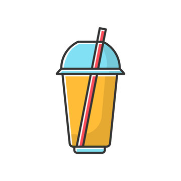 recommend clip art: Disposable plastic cup RGB color icon. Transparent mug for cold drink, soda, juice with dome lid and straw. Beverage container. Isolated vector illustration