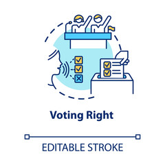 Voting right concept icon. Suffrage. Feminist movement. Gender equality. Womens rights idea thin line illustration. Vector isolated outline RGB color drawing. Editable stroke