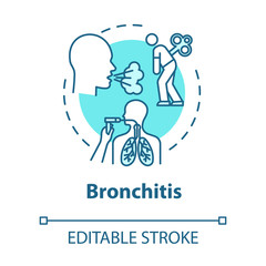 Bronchitis concept icon. Lung disease treatment. Chest pain. Medical help. Unwell patient. Influenza idea thin line illustration. Vector isolated outline RGB color drawing. Editable stroke