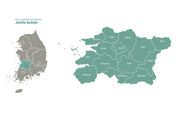 Fototapeta premium graphic vector of jeolla-do map. jeolla namdo and jeolla bukdo map. south korea map.