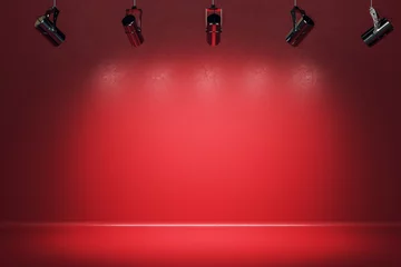 Türaufkleber Beleuchtete rote Bühne mit Scheinwerfer © Who is Danny