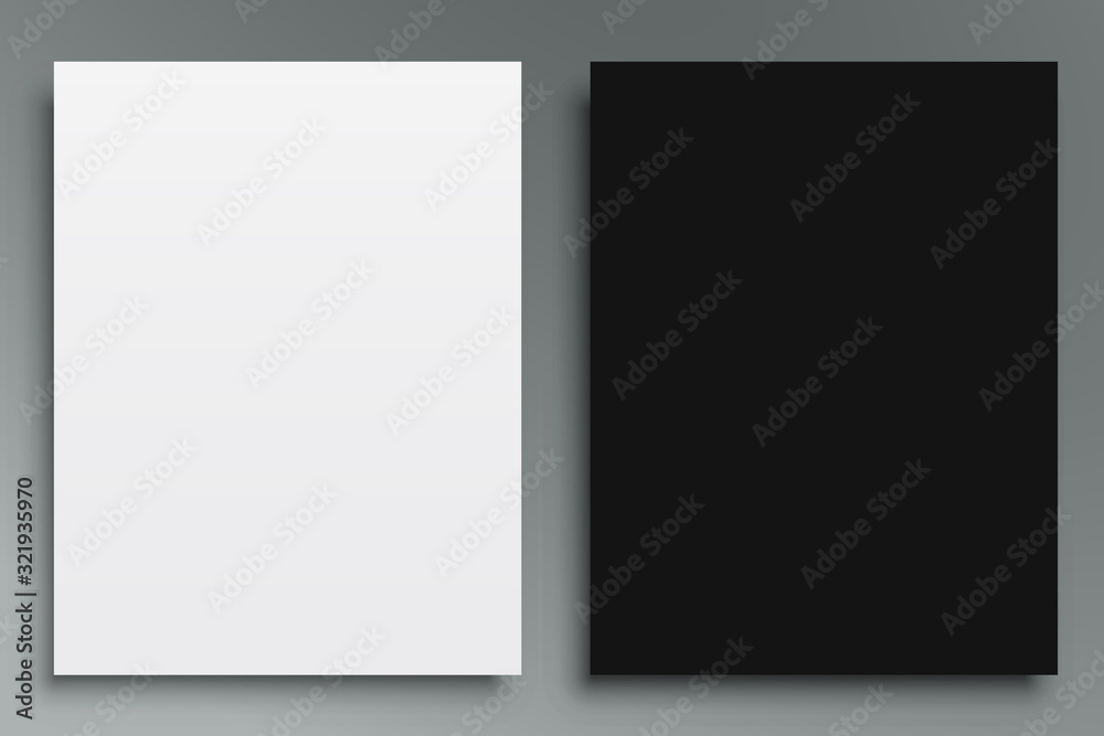 Poster white and black papers template mockup with shadows on a gray background – stock vector