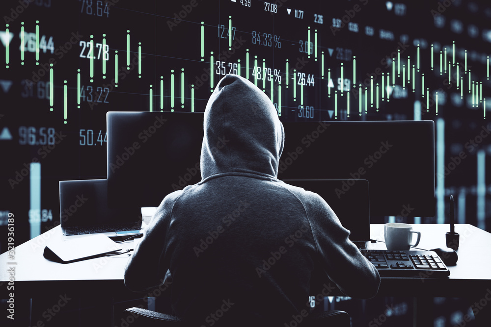Poster Unrecognizable hacker using computer