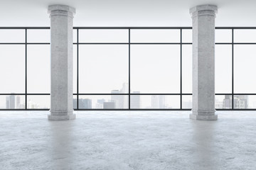 Minimalistic gallery interior with two columns