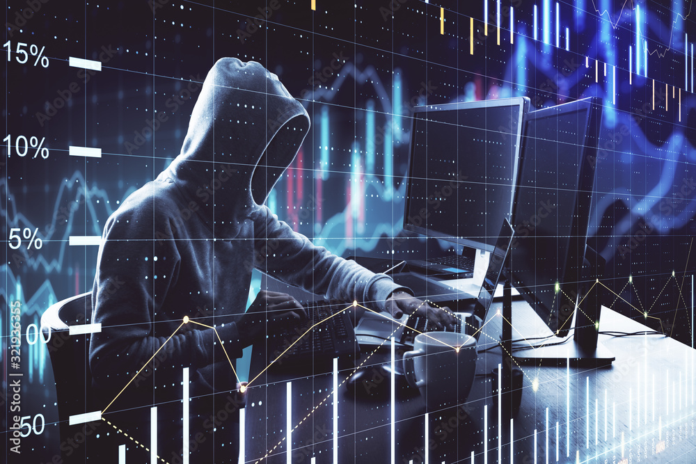 Poster Hacker using computer with chart