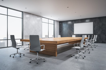 Contemporary conference office interior with screen