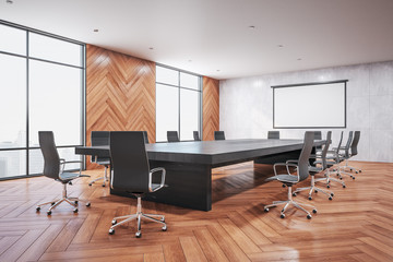 Modern meeting office interior with screen for projector