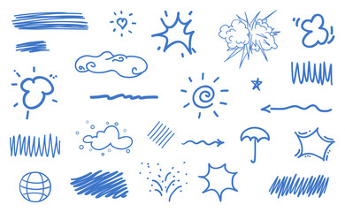 Infographic elements isolated on white background. Colored geometric shapes. Abstract clouds. Hand drawn set