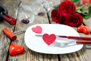 Romantic dinner setting for Valentines Day