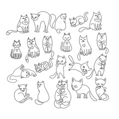 Funny pets on a white background. Different cartoon cats set. Simple modern geometric flat style vector illustration. For decoration of children's rooms, textiles, wallpaper, postcards, etc. © YULIA