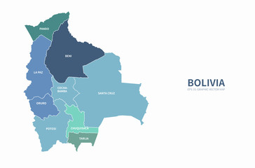 graphic vector map of bolivia. south america country map. latin countries map.