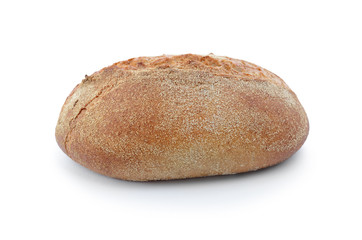 Fresh loaf of rye bread isolated on a white background.
