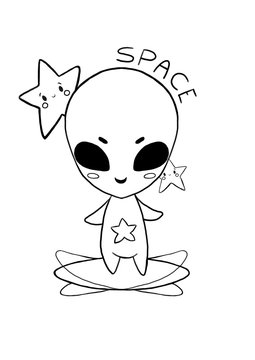 recommend clip art: alien line art cute kawaii