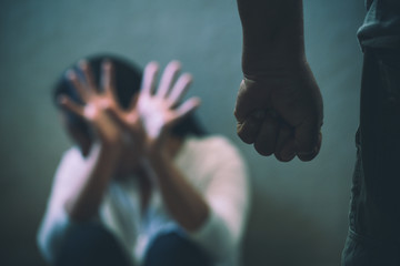 Man beating up his wife illustrating domestic violence