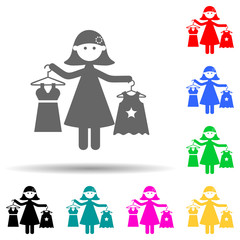 mother buys daughter's clothes multi color style icon. Simple glyph, flat vector of family icons for ui and ux, website or mobile application