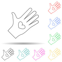 Fototapeta premium heart in hands multi color style icon. Simple thin line, outline vector of valentine icons for ui and ux, website or mobile application