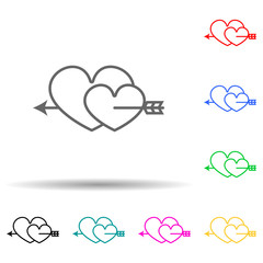 two hearts pierced with an arrow multi color style icon. Simple thin line, outline vector of valentine icons for ui and ux, website or mobile application