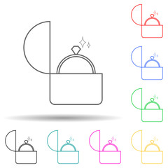 wedding ring in a box multi color style icon. Simple thin line, outline vector of valentine icons for ui and ux, website or mobile application