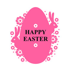 Vector illustrations of Easter greeting card with eggs and flowers and rabbit