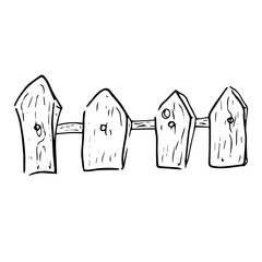 Wooden fence icon. Vector illustration of an old rustic fence. Hand drawn old fence.