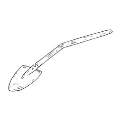 Broken shovel icon. Vector illustration of a garden shovel. Hand drawn broken garden shovel.